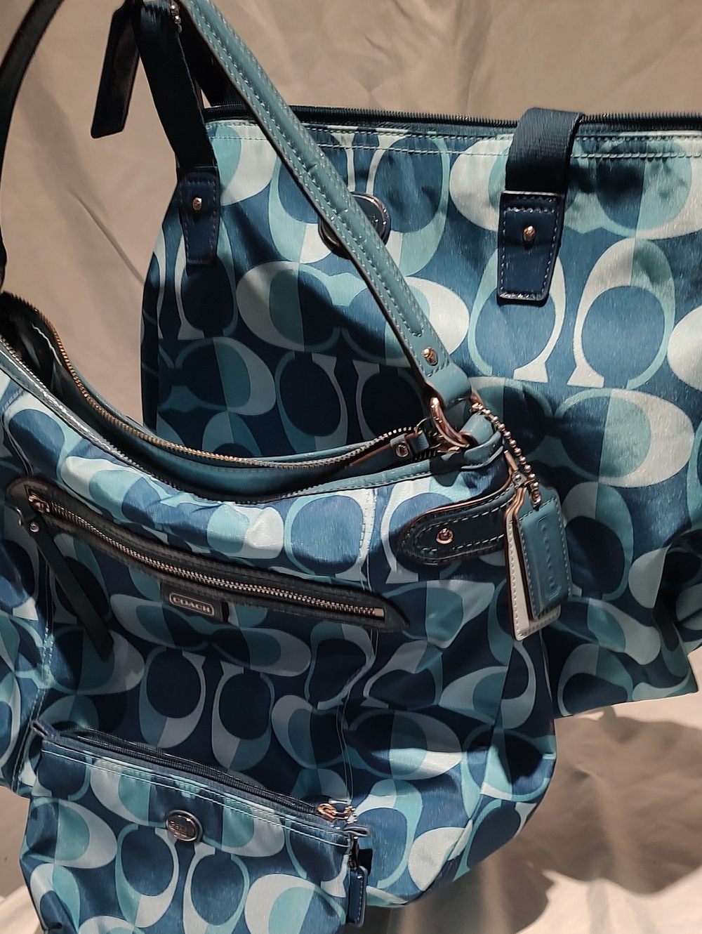 Coach Blue Signature Canvas Tote Makeup and Shoulder Bag